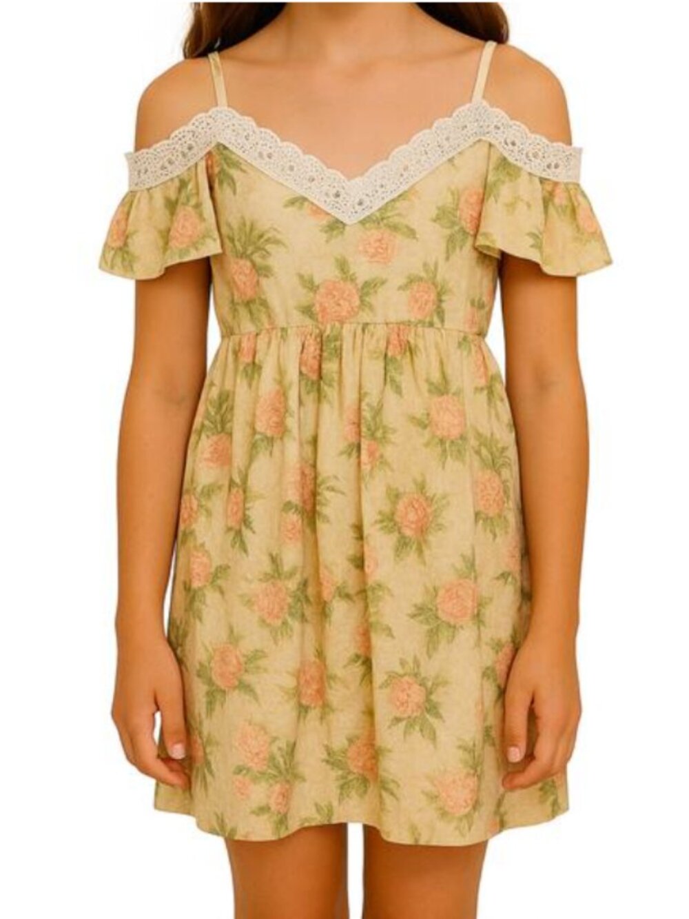 Disney Aurora Princess Floral Lace Cottagecore Dress Off Shoulder Girls 7 8